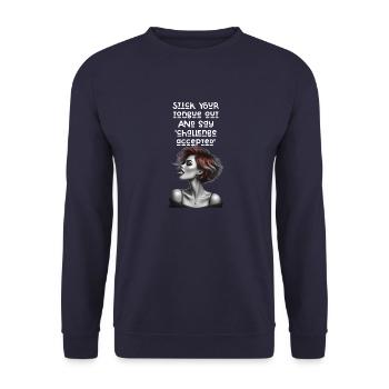 Stick your tongue out and say 'challenge accepted' - Unisex Sweatshirt - navy - Front - Alina (178cm) & Michal (187cm)