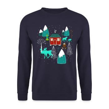 Weihnachten Elch I Geschenk Winterstimmung - Unisex Pullover - Navy - Vorne - Alina (178cm) & Michal (187cm)