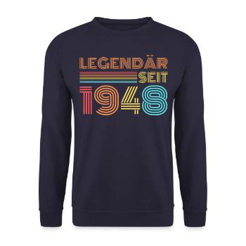 LEGENDÄR seit 1948 Geburtstag - Unisex Pullover - Navy - Vorne - Alina (178cm) & Michal (187cm)