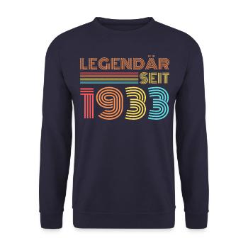 LEGENDÄR seit 1933 Geburtstag - Unisex Pullover - Navy - Vorne - Alina (178cm) & Michal (187cm)