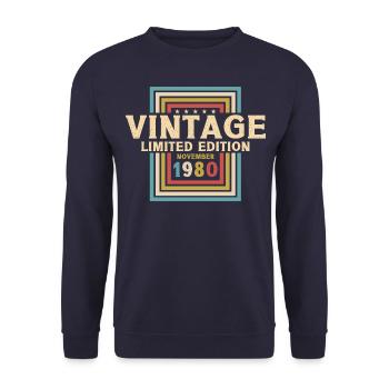 43ème Anniversaire Vintage Novembre Millésime 1980 - Sweat-shirt Unisexe - marine - Devant - Alina (178cm) & Michal (187cm)