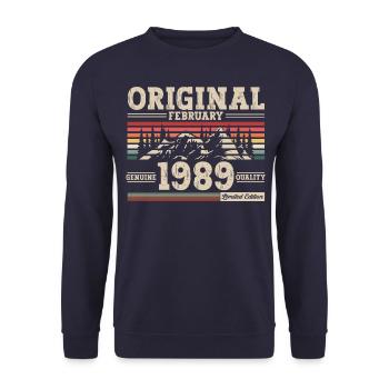 35th Birthday Husband Original February Vintage 1989 - Unisex Sweatshirt - navy - Front - Alina (178cm) & Michal (187cm)