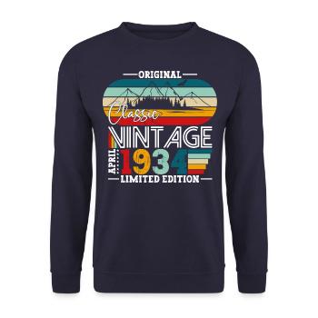 90e anniversaire mari avril Vintage 1934 Vintage - Sweat-shirt Unisexe - marine - Devant - Alina (178cm) & Michal (187cm)
