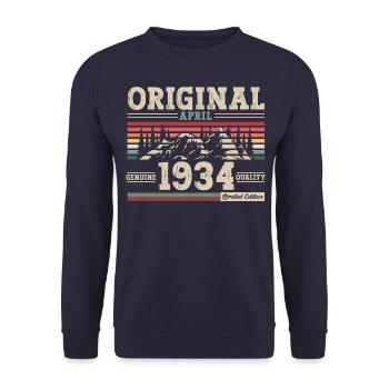 90e anniversaireHomme Original Avril Vintage 1934 - Sweat-shirt Unisexe - marine - Devant - Alina (178cm) & Michal (187cm)