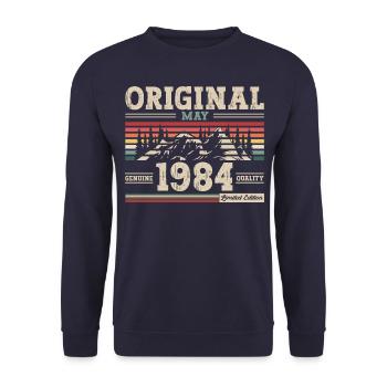 Original May 1984 Vintage 1984 Birthday 1984 - Unisex Sweatshirt - navy - Front - Alina (178cm) & Michal (187cm)