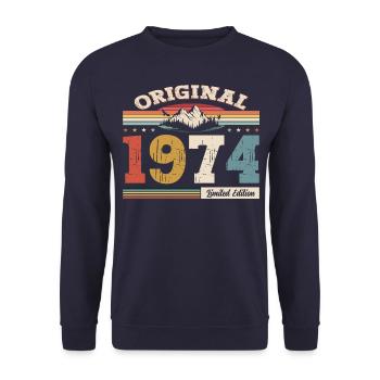 50ème Anniversaire Année 1974 Millésime 1974 Original - Sweat-shirt Unisexe - marine - Devant - Alina (178cm) & Michal (187cm)
