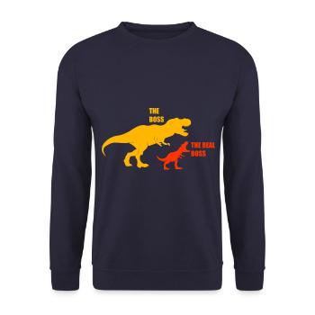 Papa Sohn T-Rex Dinosaurier - Unisex Pullover - Navy - Vorne - Alina (178cm) & Michal (187cm)