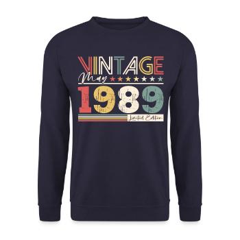 35th Birthday Husband May Vintage 1989 Vintage - Unisex Sweatshirt - navy - Front - Alina (178cm) & Michal (187cm)