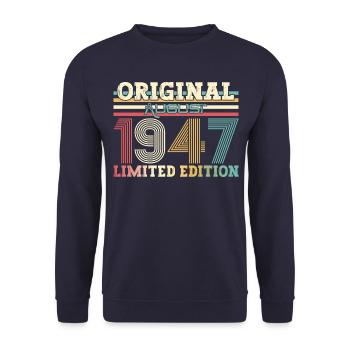 77th Birthday Original August 1947 Born 1947 - Unisex Sweatshirt - navy - Front - Alina (178cm) & Michal (187cm)