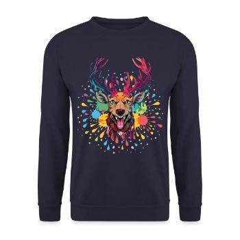 07 Party Deer Colorful Deer Head Paint Splash - Unisex Sweatshirt - navy - Front - Alina (178cm) & Michal (187cm)