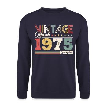 50th Birthday Gift Husband Vintage March 1975 - Unisex Sweatshirt - navy - Front - Alina (178cm) & Michal (187cm)