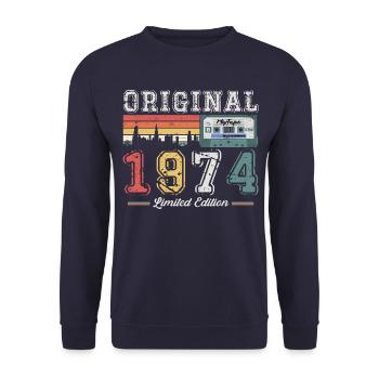 49th Birthday Man Vintage 1974 Vintage Cassette - Unisex Sweatshirt - navy - Front - Alina (178cm) & Michal (187cm)