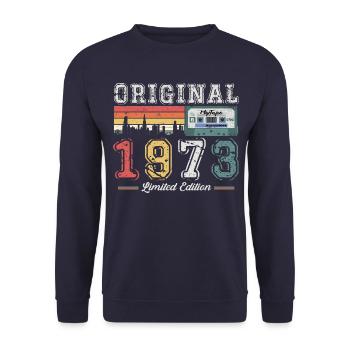 50th Birthday Man Vintage 1973 Vintage Cassette - Unisex Sweatshirt - navy - Front - Alina (178cm) & Michal (187cm)