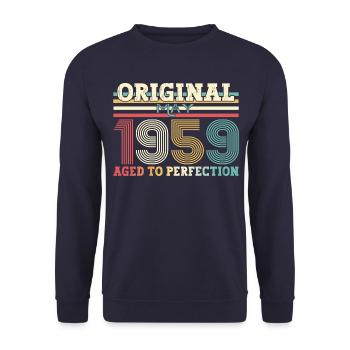 Original Mai 1959 Jahrgang 1959 Geburtstag 1959 - Unisex Pullover - Navy - Vorne - Alina (178cm) & Michal (187cm)