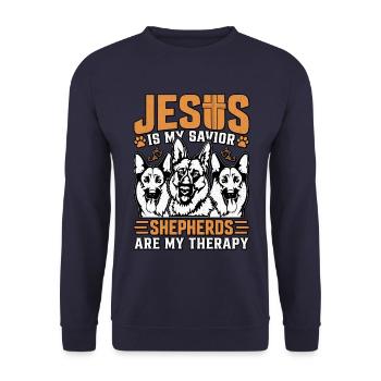 Jesus ist mein Retter, Hirten sind meine Therapie - Unisex Pullover - Navy - Vorne - Alina (178cm) & Michal (187cm)