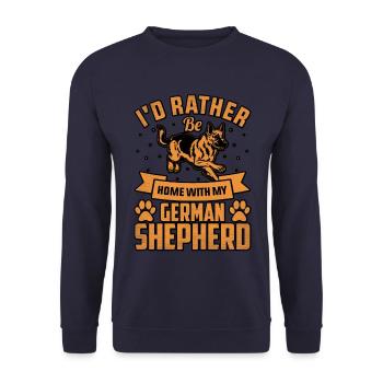 Ich wäre lieber zu Hause bei meinem Deutschen Schäferhund - Unisex Pullover - Navy - Vorne - Alina (178cm) & Michal (187cm)