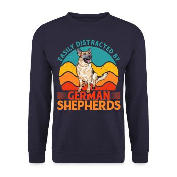 Leicht ablenkbar durch Deutsche Schäferhunde - Unisex Pullover - Navy - Vorne - Alina (178cm) & Michal (187cm)