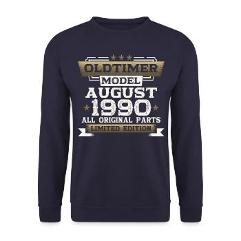33rd Birthday Man Oldtimer August Vintage 1990 - Unisex Sweatshirt - navy - Front - Alina (178cm) & Michal (187cm)