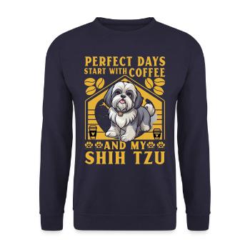 Les journées parfaites commencent avec le café et mon Shih Tzu - Sweat-shirt Unisexe - marine - Devant - Alina (178cm) & Michal (187cm)