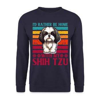 Je préfère être à la maison avec mon Shih Tzu - Sweat-shirt Unisexe - marine - Devant - Alina (178cm) & Michal (187cm)