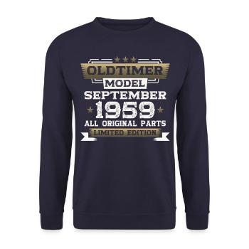 64th birthday classic car September vintage 1959 - Unisex Sweatshirt - navy - Front - Alina (178cm) & Michal (187cm)