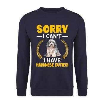 Désolé, je ne peux pas, j’ai des devoirs bichons havanais ! - Sweat-shirt Unisexe - marine - Devant - Alina (178cm) & Michal (187cm)