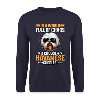 In a World full of Chaos Choose Havanese Cuddles - Unisex Sweatshirt - navy - Front - Alina (178cm) & Michal (187cm)