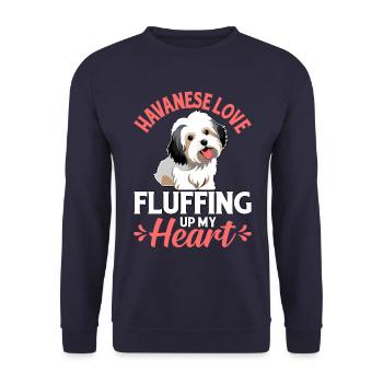 Havanese Love Fluffing up my Heart - Unisex Pullover - Navy - Vorne - Alina (178cm) & Michal (187cm)