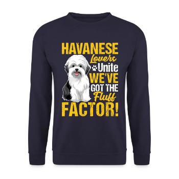 Havanese Lovers Unite we've got the fluff factor - Unisex Pullover - Navy - Vorne - Alina (178cm) & Michal (187cm)