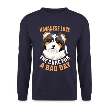 Havanese Love the cure for a bad day - Unisex Pullover - Navy - Vorne - Alina (178cm) & Michal (187cm)