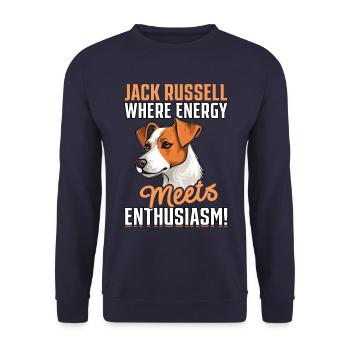 Jack Russell, where energy meets enthusiasm - Unisex Sweatshirt - navy - Front - Alina (178cm) & Michal (187cm)