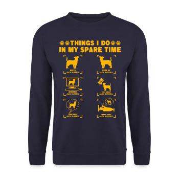 Things I do in my Spare Time Jack Russell - Unisex Pullover - Navy - Vorne - Alina (178cm) & Michal (187cm)