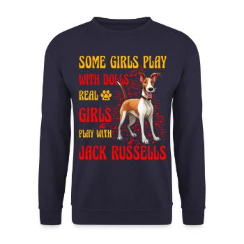 Jack Russell Girl - Unisex Pullover - Navy - Vorne - Alina (178cm) & Michal (187cm)