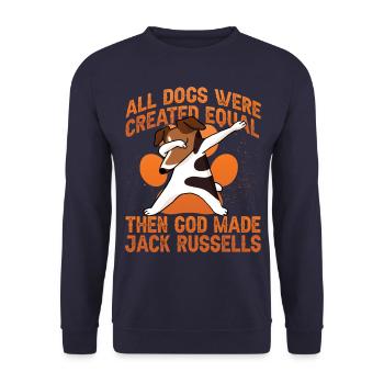 All dogs were created equal then god Jack Russell - Unisex Pullover - Navy - Vorne - Alina (178cm) & Michal (187cm)