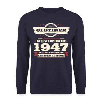 76e anniversaire Vintage Novembre Millésime 1947 - Sweat-shirt Unisexe - marine - Devant - Alina (178cm) & Michal (187cm)