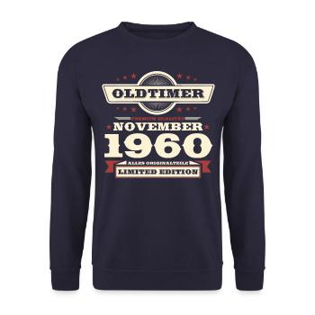 63e anniversaire Vintage Novembre Vintage des années 1960 - Sweat-shirt Unisexe - marine - Devant - Alina (178cm) & Michal (187cm)