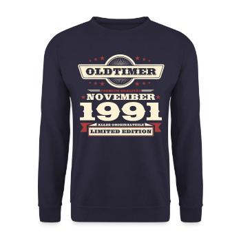 32e anniversaire voiture classique novembre vintage 1991 - Sweat-shirt Unisexe - marine - Devant - Alina (178cm) & Michal (187cm)