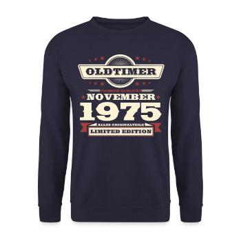 48th Birthday Vintage November Vintage 1975 - Unisex Sweatshirt - navy - Front - Alina (178cm) & Michal (187cm)
