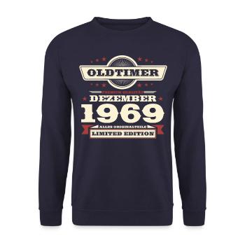 54. Geburtstag Oldtimer Dezember Jahrgang 1969 - Unisex Pullover - Navy - Vorne - Alina (178cm) & Michal (187cm)