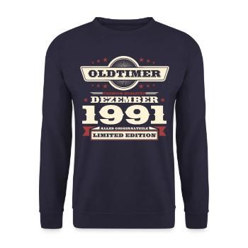 32. Geburtstag Oldtimer Dezember Jahrgang 1991 - Unisex Pullover - Navy - Vorne - Alina (178cm) & Michal (187cm)