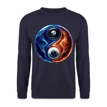 Yin Yang Wasserfeuer - Unisex Pullover - Navy - Vorne - Alina (178cm) & Michal (187cm)