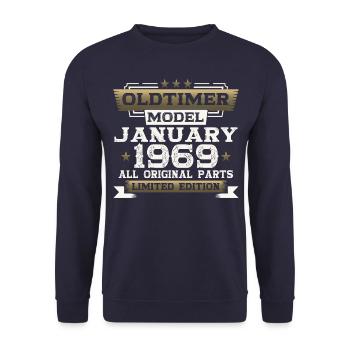 55th birthday classic car January vintage 1969 - Unisex Sweatshirt - navy - Front - Alina (178cm) & Michal (187cm)