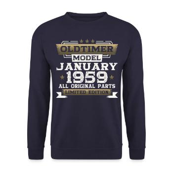65th birthday classic car January vintage 1959 - Unisex Sweatshirt - navy - Front - Alina (178cm) & Michal (187cm)