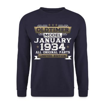 90e anniversaire voiture classique janvier 1934 - Sweat-shirt Unisexe - marine - Devant - Alina (178cm) & Michal (187cm)