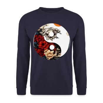 Yin Yang Blume - Unisex Pullover - Navy - Vorne - Alina (178cm) & Michal (187cm)