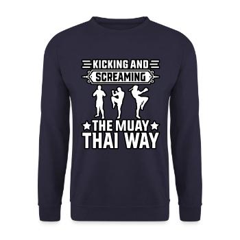 Kicking and Screaming the Muay Thai Way - Unisex Sweatshirt - navy - Front - Alina (178cm) & Michal (187cm)