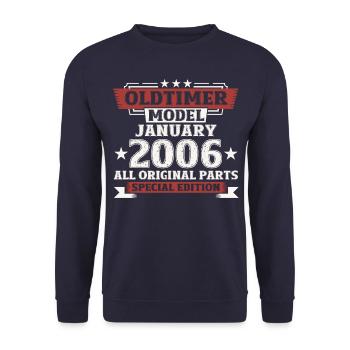 18. Geburtstag Oldtimer Januar Jahrgang 2006 - Unisex Pullover - Navy - Vorne - Alina (178cm) & Michal (187cm)