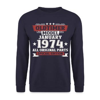 50th Birthday Vintage January Vintage 1974 - Unisex Sweatshirt - navy - Front - Alina (178cm) & Michal (187cm)