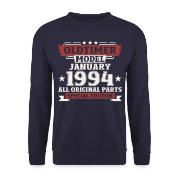 30th Birthday Classic Car January Vintage 1994 - Unisex Sweatshirt - navy - Front - Alina (178cm) & Michal (187cm)