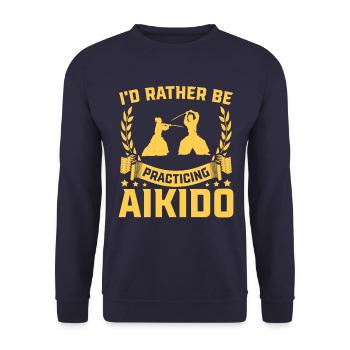 Ich würde lieber Aikido üben - Unisex Pullover - Navy - Vorne - Alina (178cm) & Michal (187cm)